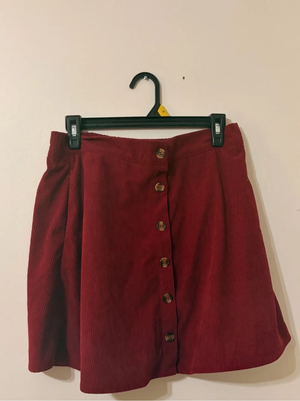 Button-Front Circle Skirt in Wine Red